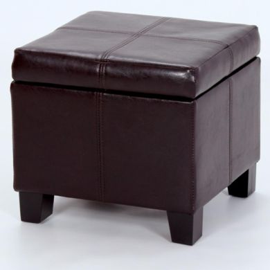 Stella Faux Leather Storage Ottoman In Brown