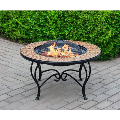 Sterling Round Premium Garden And Patio Fire Pit In Golden Glass Mosaic Tiles