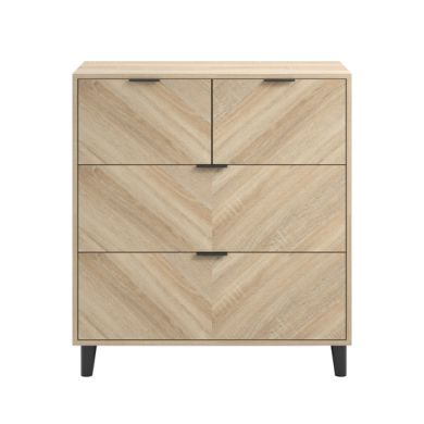 Stockholm Chevron Wooden Chest Of 4 Drawers In Sonoma Oak