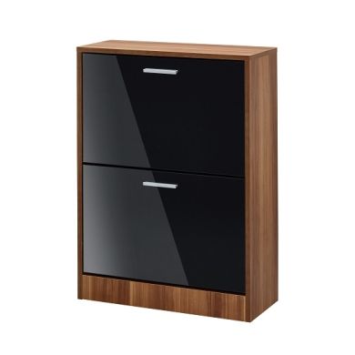 Strand Wooden Shoe Storage Cabinet In Black With 2 Drawers