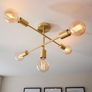 Studio 5 Lights Semi Flush Ceiling Light In Brushed Brass