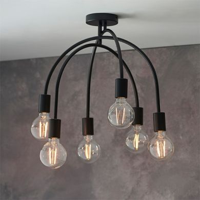 Studio Multi-Arch 6 Lights Semi Flush Ceiling Light In Matt Black