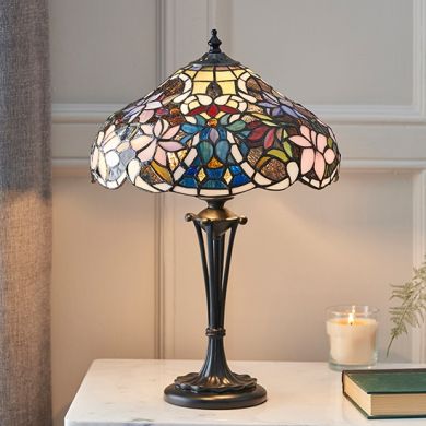 Sullivan Tiffany Glass Small Table Lamp In Dark Bronze
