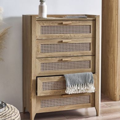 Sydney Wooden Chest Of 5 Drawers Tall In Oak