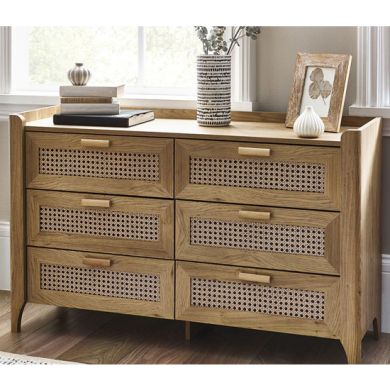 Sydney Wooden Chest Of 6 Drawers Wide In Oak