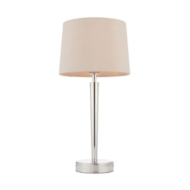 Syon USB Mink Fabric Table Lamp In Bright Nickel