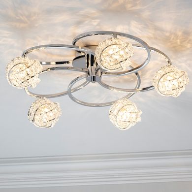 Talia Clear Crystal 5 Lights Semi Flush Ceiling Light In Chrome