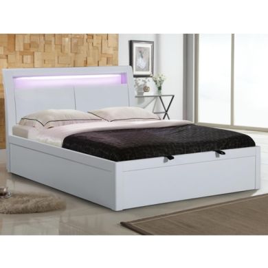 Tanya Wooden Storage Double Bed In High Gloss White