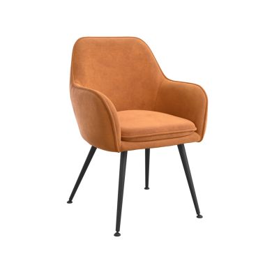 Tara Velvet Fabric Dining Chair In Burnt Rust With Matte Black Legs