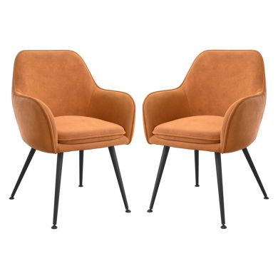 Tara Burnt Rust Velvet Fabric Dining Chairs With Matte Black Legs In Pair
