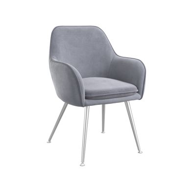 Tara Velvet Fabric Dining Chair In Grey With Silver Legs