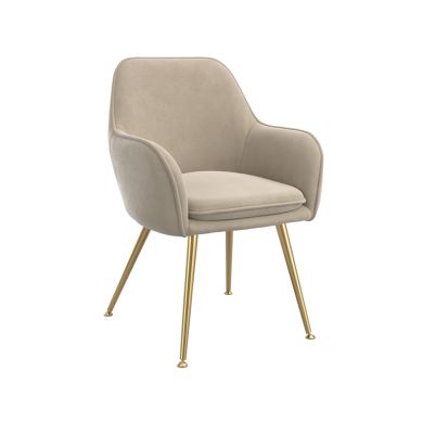Tara Velvet Fabric Dining Chair In Light Fawn With Gold Legs