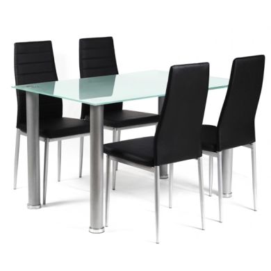 Tatum Frost Glass Dining Set With Silver Legs And 4 Chairs