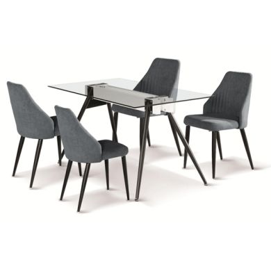 Tessa Clear Glass Dining Set With Black Metal Legs And 4 Chairs
