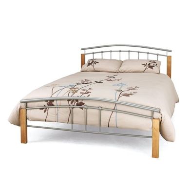 Tetras Metal Small Double Bed In Silver With Beech Posts