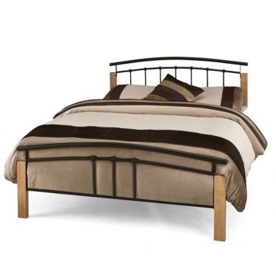 Tetras Metal Small Double Bed In Black With Beech Posts