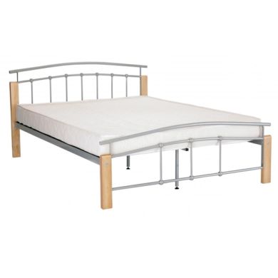 Tetras Wooden King Size Bed In Beech With Silver Metal Posts