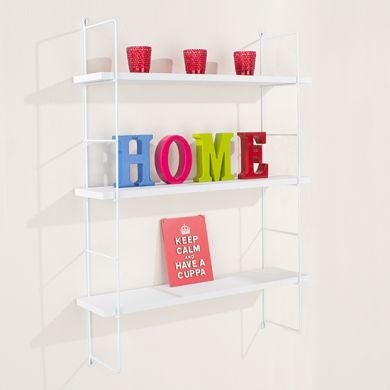 Thames Wooden Triple Wall Shelf In White With Wire Uprights