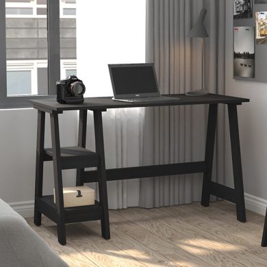 Tiva Wooden Computer Desk In Charcoal With 2 Shelves