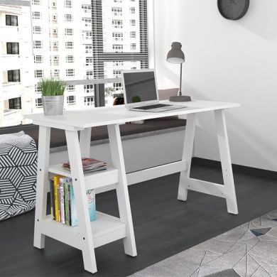 Tiva Wooden Computer Desk In White With 2 Shelves