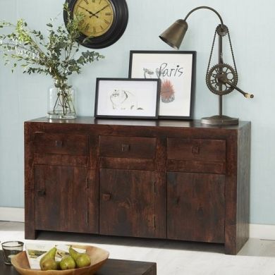 Toko Large Wooden Sideboard In Dark Walnut With 3 Doors And 3 Drawers