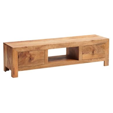 Toko Wide Wooden 2 Drawers TV Stand In Light Walnut