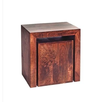 Toko Wooden Cubed Nest Of 2 Tables In Dark Walnut