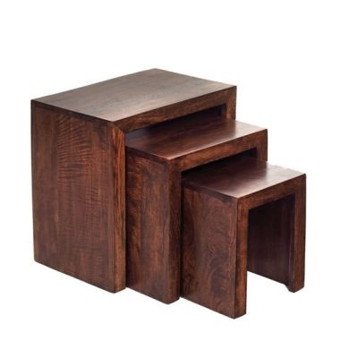 Toko Wooden Cubed Nest Of 3 Tables In Dark Walnut