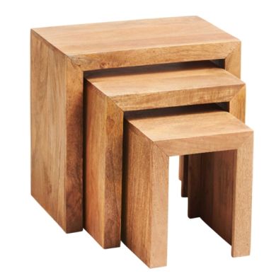 Toko Wooden Cubed Nest Of 3 Tables In Light Walnut