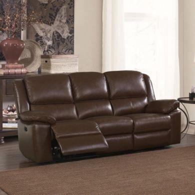 Toledo Faux Leather And PVC Recliner 3 Seater Sofa In Brown