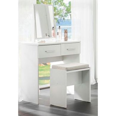 Topline Wooden Dressing Table In White With Mirror And Stool