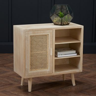 Toulouse Wooden 1 Door And 2 Shelves Display Cabinet In Washed Oak