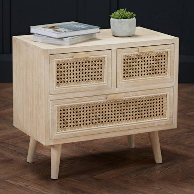 Toulouse Wooden 3 Drawers Storage Cabinet In Washed Oak