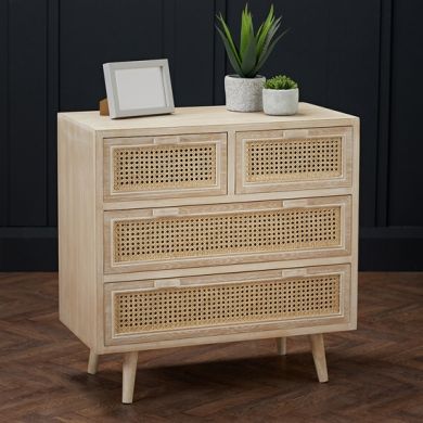 Toulouse Wooden Chest Of 4 Drawers In Washed Oak