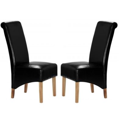 Trafalgar Black Faux Leather Dining Chairs In Pair With Rubberwood Legs