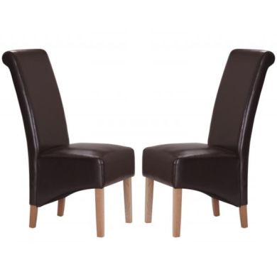 Trafalgar Brown Faux Leather Dining Chairs In Pair With Rubberwood Legs