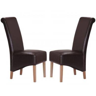 Trafalgar Brown Faux Leather Dining Chairs In Pair With Rubberwood Legs