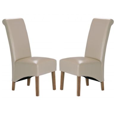 Trafalgar Cream Faux Leather Dining Chairs In Pair With Rubberwood Legs