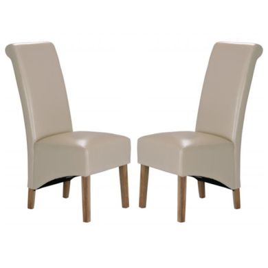 Trafalgar Cream Faux Leather Dining Chairs In Pair With Rubberwood Legs