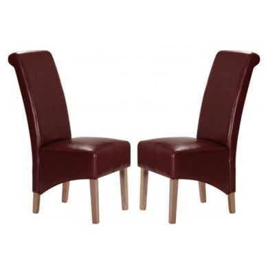 Trafalgar Red Faux Leather Dining Chairs In Pair With Rubberwood Legs