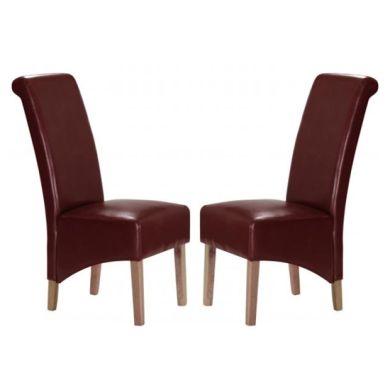 Trafalgar Red Faux Leather Dining Chairs In Pair With Rubberwood Legs