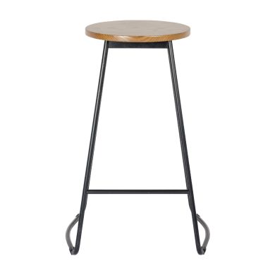 Trent Wooden Bar Stool In Natural With Black Metal Legs