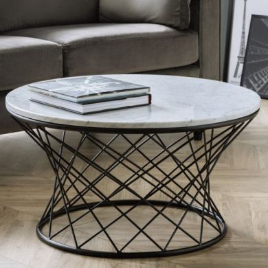 Trevi White Marble Coffee Table With Black Metal Base