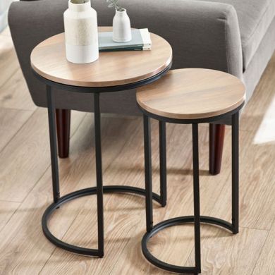 Tribeca Round Wooden Nest Of Side Tables In Sonoma Oak