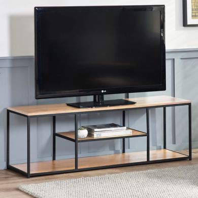 Tribeca Wooden TV Stand With Shelves In Sonoma Oak