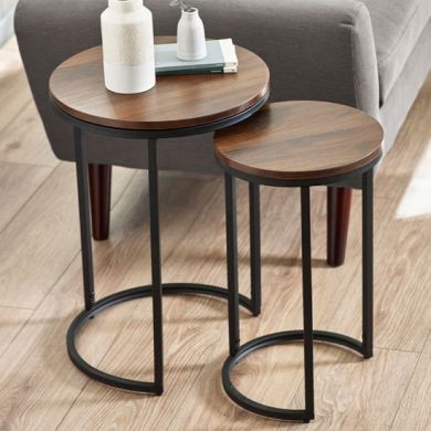 Tribeca Round Wooden Nest Of Side Tables In Walnut