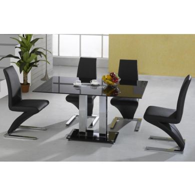 Trinity Black Glass Dining Set With Chrome Base And 4 Ankara Chairs