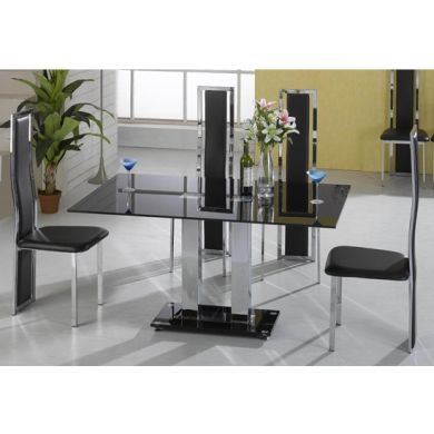 Trinity Black Glass Dining Set With Chrome Legs And 6 Trinity Chairs