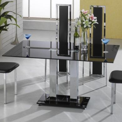 Trinity Black Glass Dining Table With Chrome Metal Base