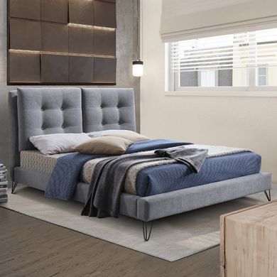 Tuscany Fabric Upholstered King Size Bed In Light Grey